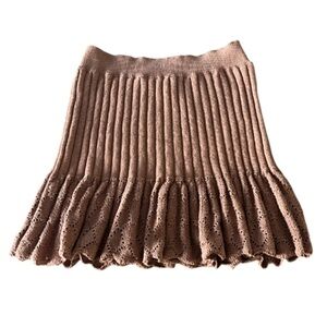 Free People Flounced Pointelle Sweater Skirt Size Medium Cocoa Brown